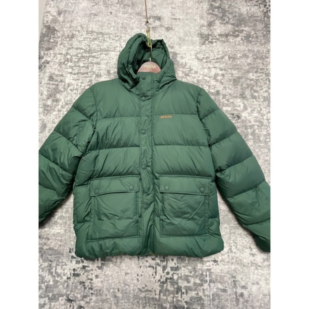 Prana Down Puffer Jacket Men's Med. Forest Green 650‎ Fill Recycled Nylon Hooded